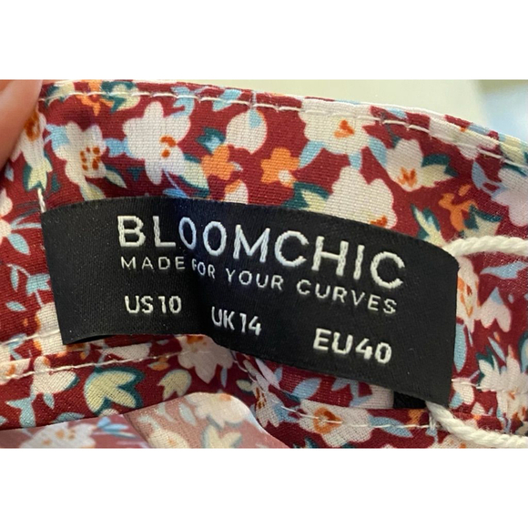 NWT Women's Bloomchic Floral Blouse Ruffled Sleeves Size 10 Burgundy/White - Picture 6 of 8